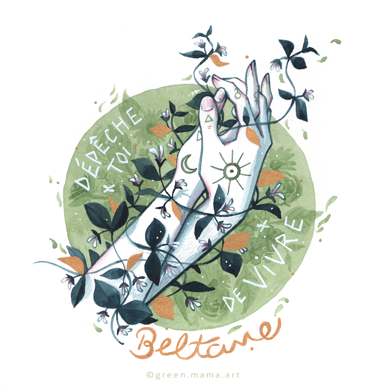 Illustration de la fête païenne Beltane - Par Green Mama Art